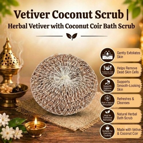 Vetiver Coconut Scrub Herbal Vetiver with Coconut Coir Bath Scrub - K. Somu Chetty & Co in Chennai Vetiver Coconut Scrub Herbal Vetiver with Coconut Coir Bath Scrub - K. Somu Chetty & Co in Chennai