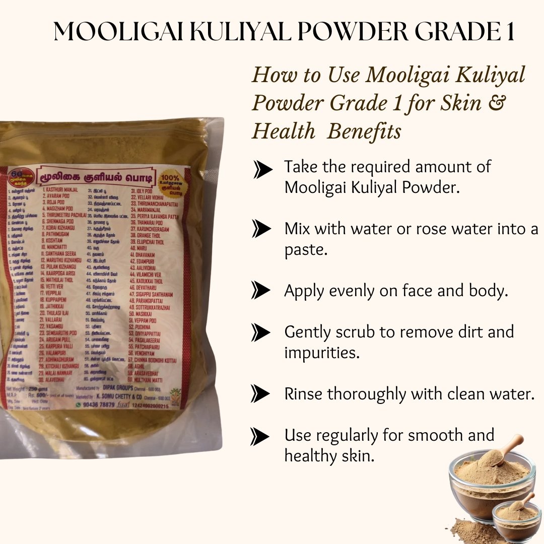 Mooligai Kuliyal Powder Grade 3 - KSC (1) Mooligai Kuliyal Powder Grade 3 - K. Somu Chetty & Co
